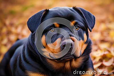Rottweiler. Portrait of a beautiful Rottweiler dog playing in the park. Generative AI Stock Photo