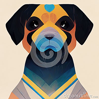 Rottweiler portrait flat illustration. Stylized dog minimalistic illustration. Closeup full face portrait. AI-generated Cartoon Illustration