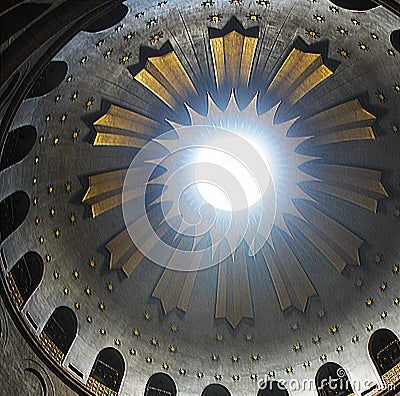 Rotunda above Edicule in The Church of the Holy Sepulchre, Christ`s tomb, in the Old City of Jerusalem, Israel Stock Photo