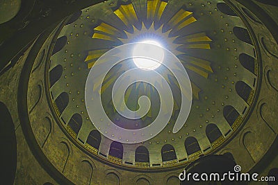 Rotunda above Edicule in The Church of the Holy Sepulchre, Christ`s tomb, in the Old City of Jerusalem, Israel Stock Photo