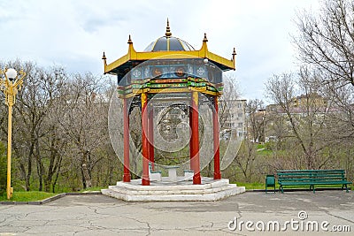 Rotunda arbor `A lunar calendar` in the Friendship park. Elista, Kalmykia Stock Photo