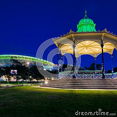 Elder Park rotunda and Adelaide Oval Stock Photo