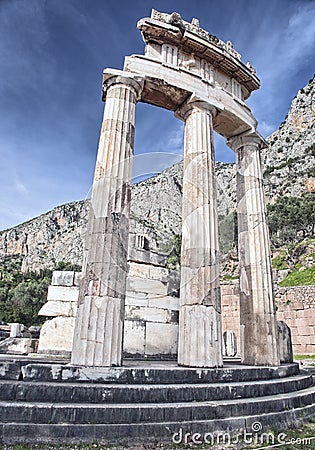 Rotunda of temple of Athena in Delphi Stock Photo