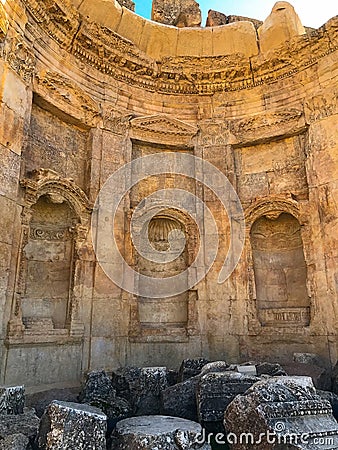 Rotunda temple ruins in ancient Heliopolis. Baalbek, Beqaa Valley, Lebanon Stock Photo