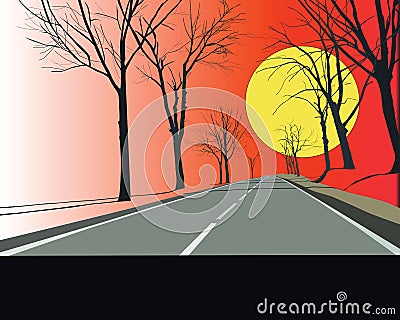 The roud to the big sun Vector Illustration
