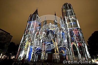 Rouen - The cathedral at night Stock Photo