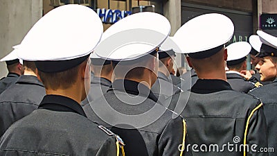 Sailors parade in streets at the festival of the Navy. Armada meeting in France Editorial Stock Photo