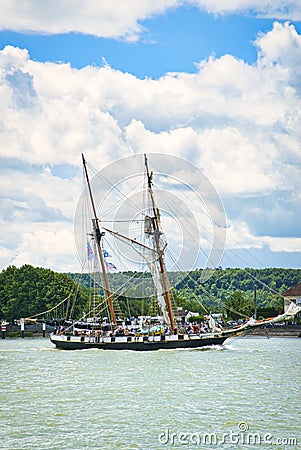 Armada exhibition greatest sailboats at Rouen dock on Seine river. International meeting for biggest old schooners and frigates Editorial Stock Photo