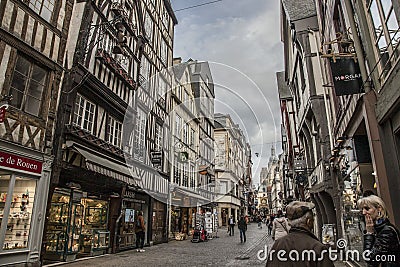 Rouen, Normandy - a street full of people. Editorial Stock Photo