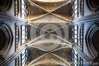 Rouen Saint Cathedrale interior with sun lights Editorial Stock Photo