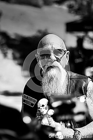 A Rough and aged Biker Stock Photo