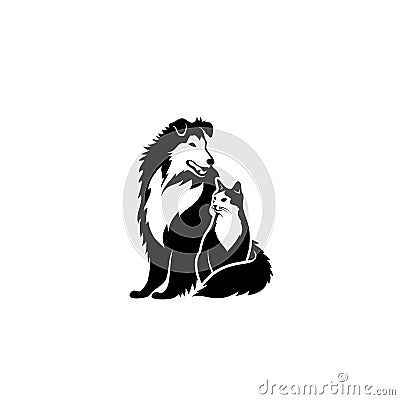 Rough Collie and cat - vector illustration Vector Illustration