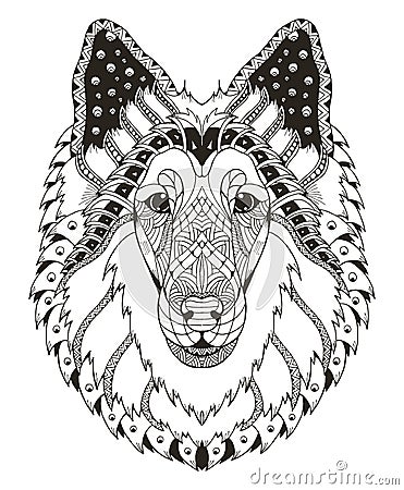 Rough collie dog head zentangle stylized, vector, illustration, Vector Illustration