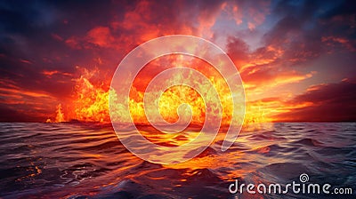 Rough colored ocean wave falling down at sunset time Stock Photo