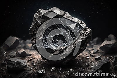 Rough diamond cut in a coal mine. AI Stock Photo