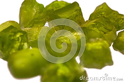 Rough Peridot prior to faceting Stock Photo