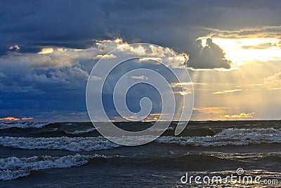 Rough Sea at Sunset Stock Photo