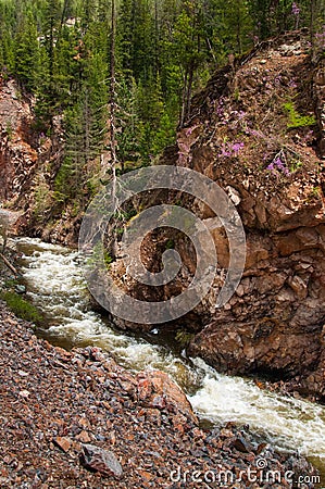 Rough stormy river in red rocky mountains Stock Photo