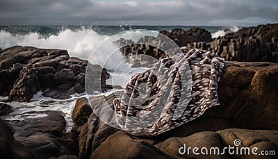 Rough surf crashes on rocky coastline natural beauty generated by AI Stock Photo