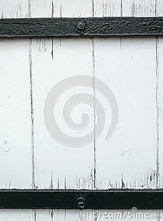 Rough Worn White Painted Wood Plank Background Framed Black Bars Stock Photo
