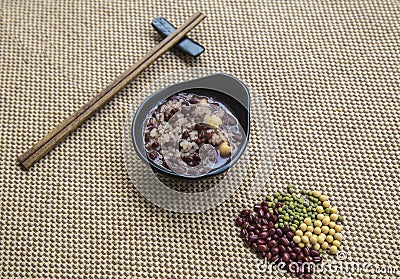 Roughage breakfast porridge with red dates and red beans Stock Photo