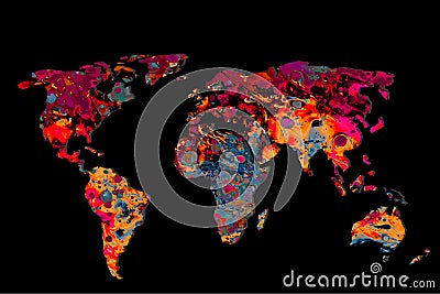 Roughly outlined world map on black background Stock Photo
