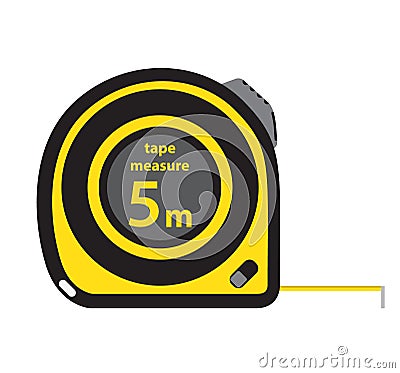 Roulette construction tool, yellow measure tape, in flat style. Stock Photo