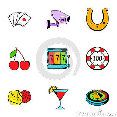Roulette icons set, cartoon style Vector Illustration