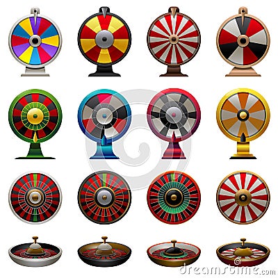 Roulette icons set cartoon vector. Fortune wheel Vector Illustration