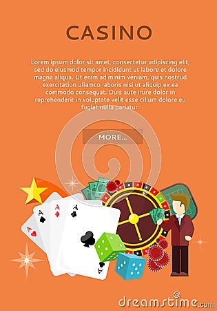 Roulette Wheel, Coin Dice Money Chip Star Vector Illustration