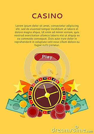 Roulette Wheel, Coin Dice Money Chip Star Isolated Vector Illustration