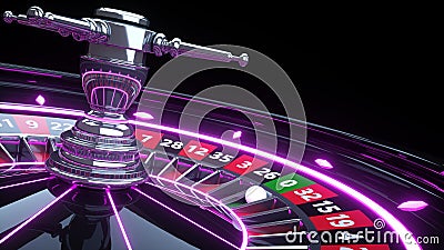 Roulette Wheel Concept Design. Online Casino Gambling Roulette 3D Realistic With Neon Lights - 3D Illustration Stock Photo