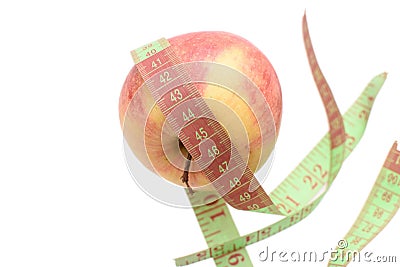 Roulette wrapped around apple isolated on white background Stock Photo