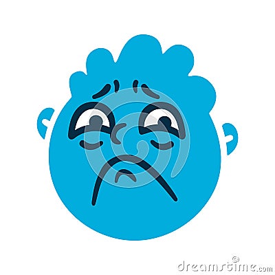 Round abstract face with sad emotions. Sorrow emoji avatar. Portrait of an upset man. Cartoon style. Flat design vector Vector Illustration
