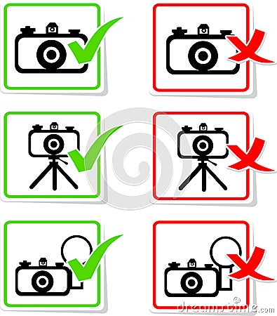 Round alowing and prohibiting camera signs Stock Photo