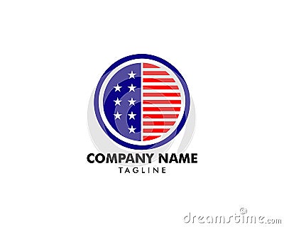 Round American flag star stripes logo design, US national symbol vector logotype Vector Illustration