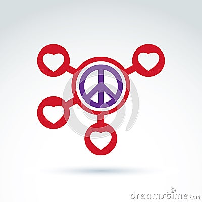 Round antiwar and love vector connected icons, peace and loving Vector Illustration