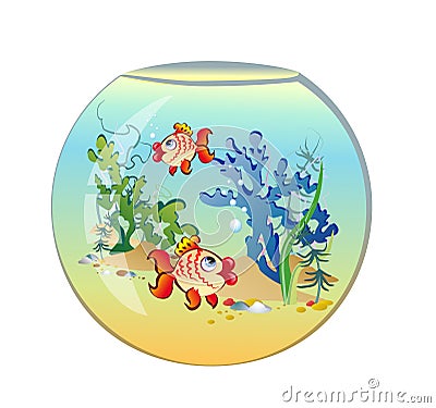 Round aquarium with fishes Vector Illustration