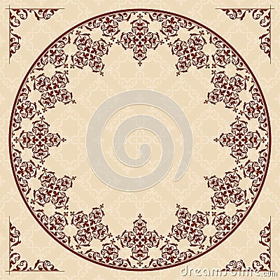 Round arabic vector ornament on light beige patter Vector Illustration