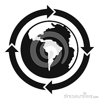 Round arrows around world planet icon simple style Vector Illustration