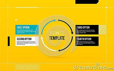 Round arrows template with four options in elegant blueprint style. Vector Illustration