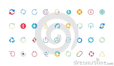 Round arrows to refresh and recycle, restart and reload, loop shape sign color icon set Vector Illustration