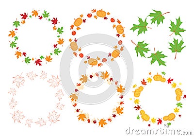 Round autumn frames with maple leaves and pumpkins - eps Vector Illustration