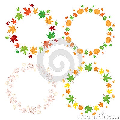 Round autumn frames with maple leaves and pumpkins - vector set Vector Illustration