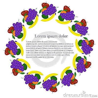 Round background with colored painting fruits, Lorem ipsum Vector Illustration