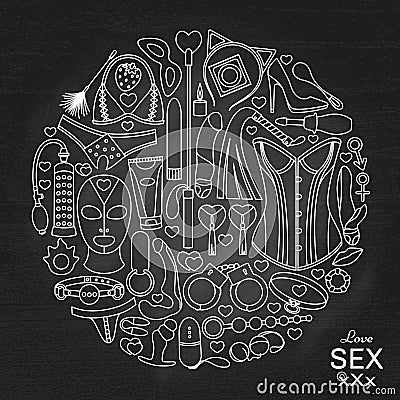 Round background made of sex toys Vector Illustration