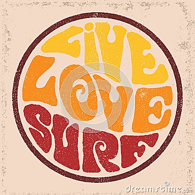 Round badgeLive Love Surf. Vector Illustration