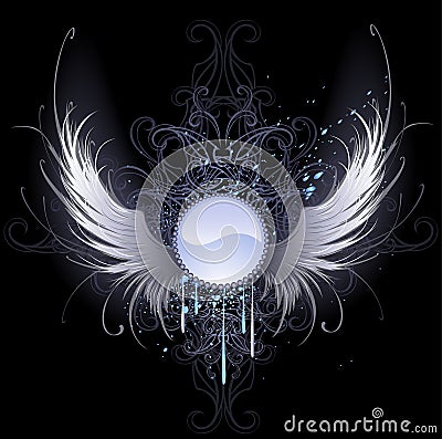 Round banner with angel wings Vector Illustration
