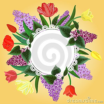 Round banner with flowers Vector Illustration