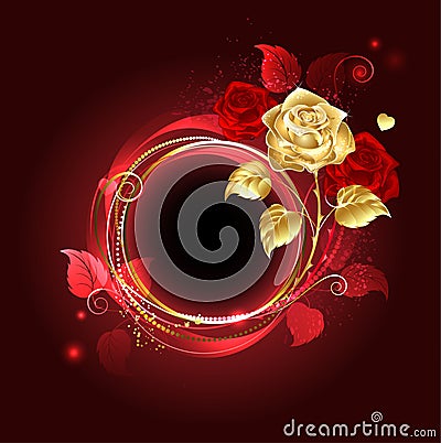 Round banner with gold rose Vector Illustration